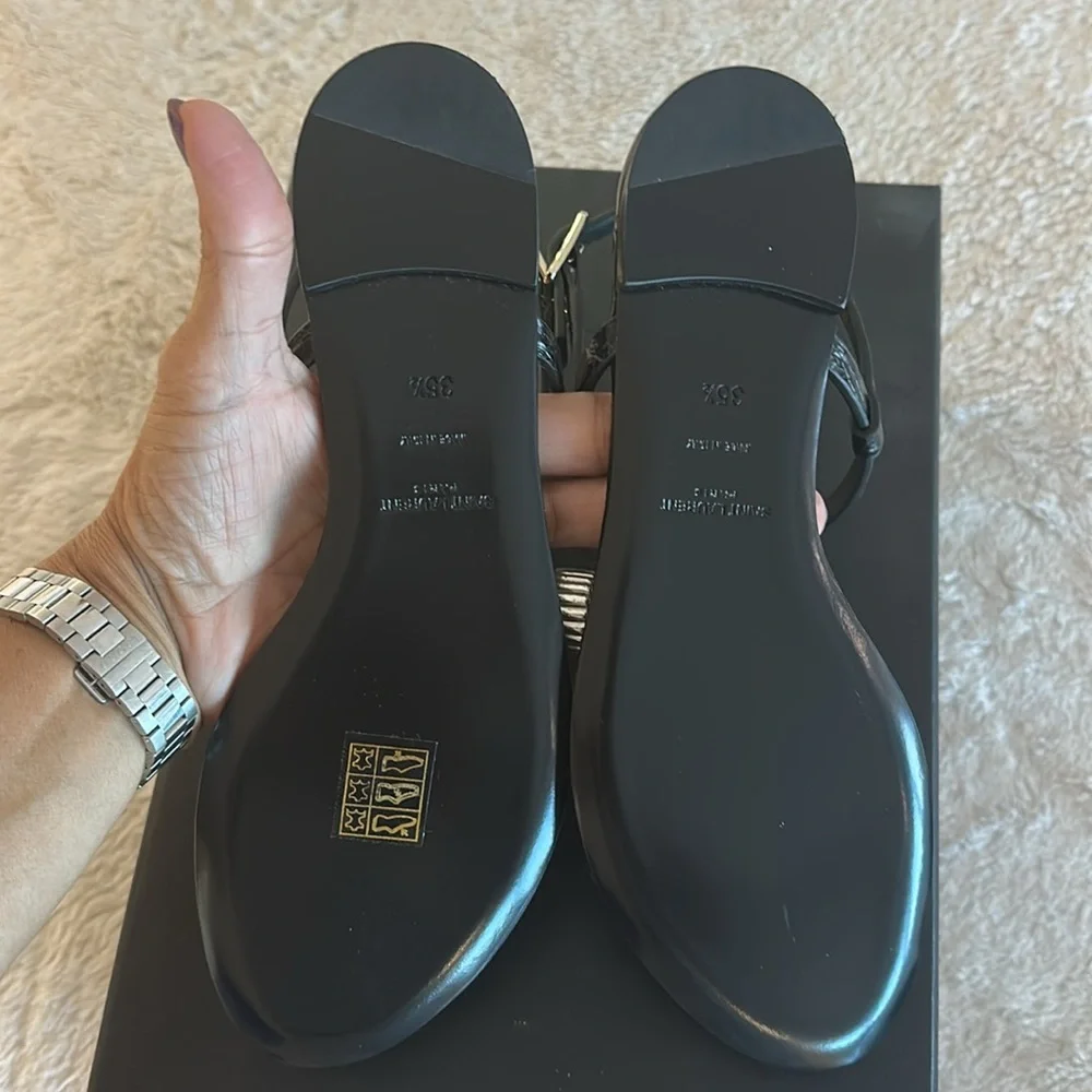 BNNW Saint Laurent Black Croc Cassandra Flats - Picture 3 of 7